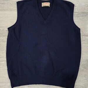 Vintage Alan Paine Lambswool Knit V-Neck Sweater Vest Navy Men's Size 46